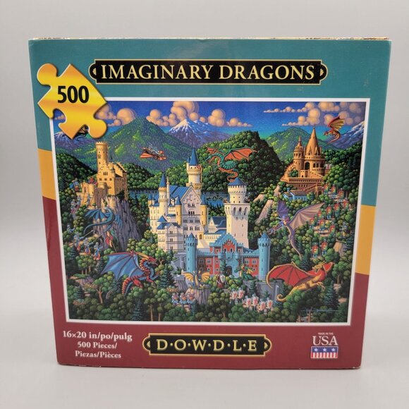 Dowdle Puzzle Imaginary Dragons Folk Art 500 Piece Jigsaw Puzzle 16 x 20 - Picture 1 of 6